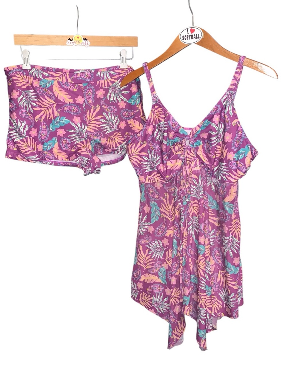 Women's 3X Pink Tropical Print Swimsuit Dress Boyshorts